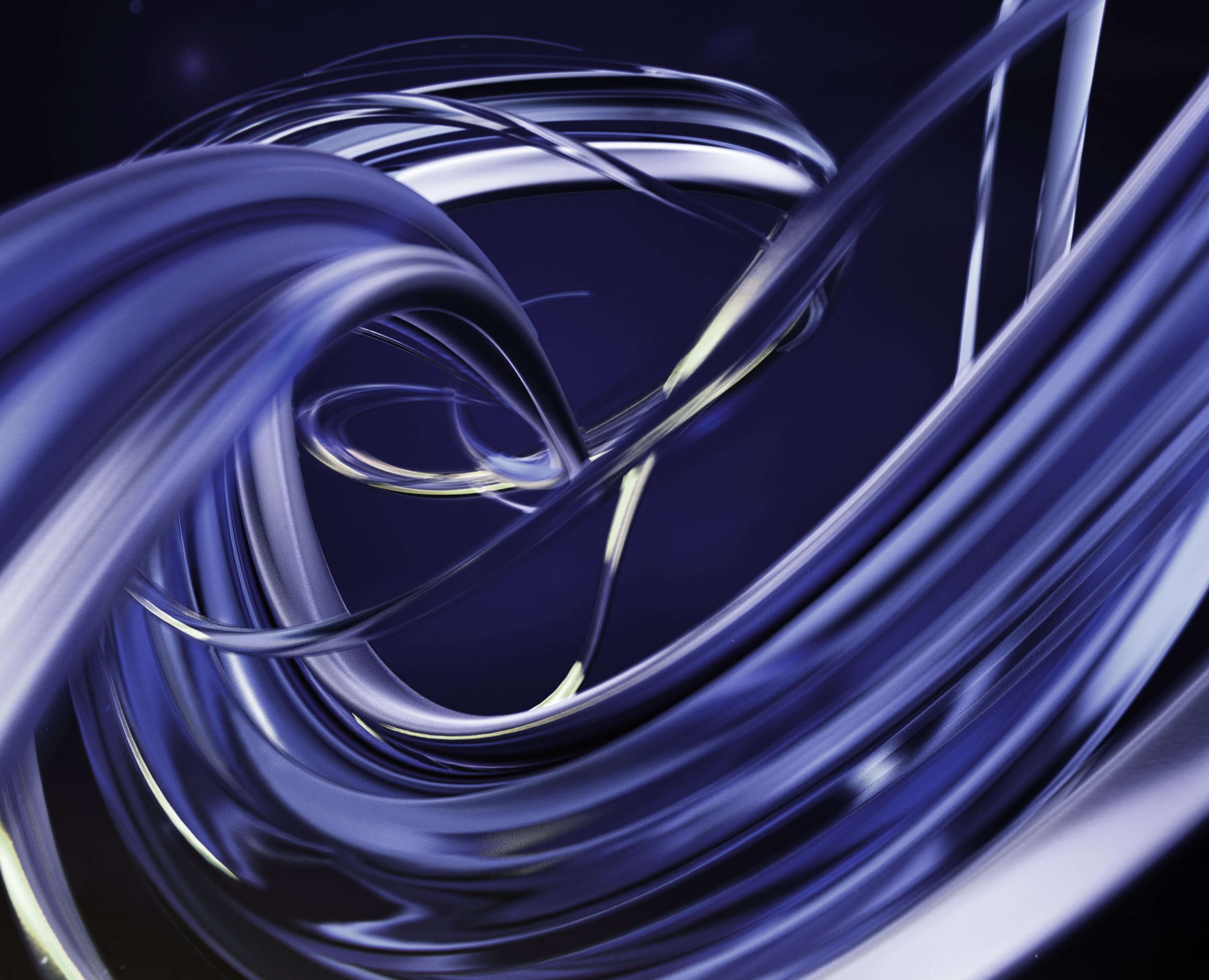 Abstract futuristic swirl of blue and purple light strands creating a dynamic, fluid motion effect