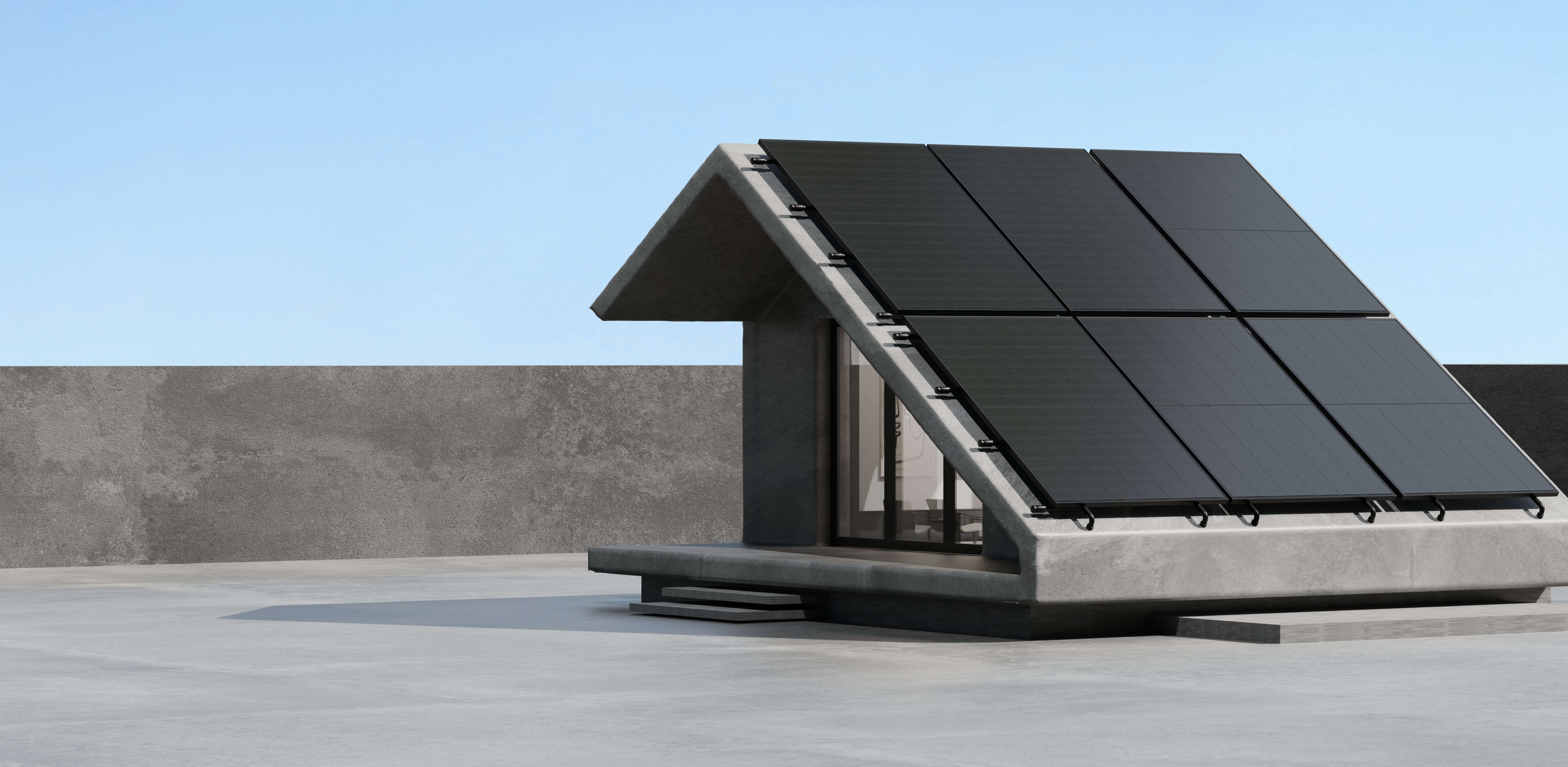 Solavita black solar panels mounted on concrete roof using triangle racking system