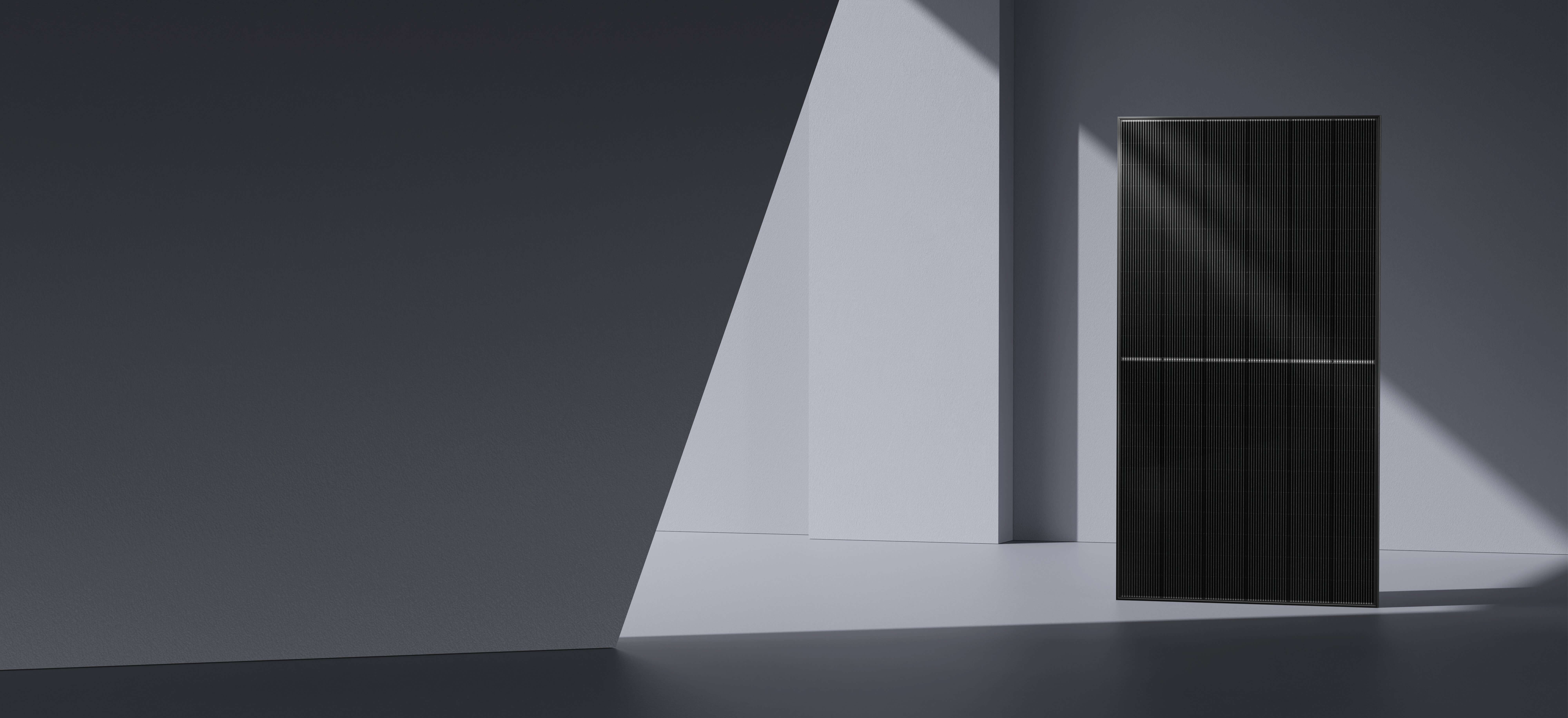 Solavita monocrystalline solar panel in minimalist indoor lighting setup with dramatic shadows