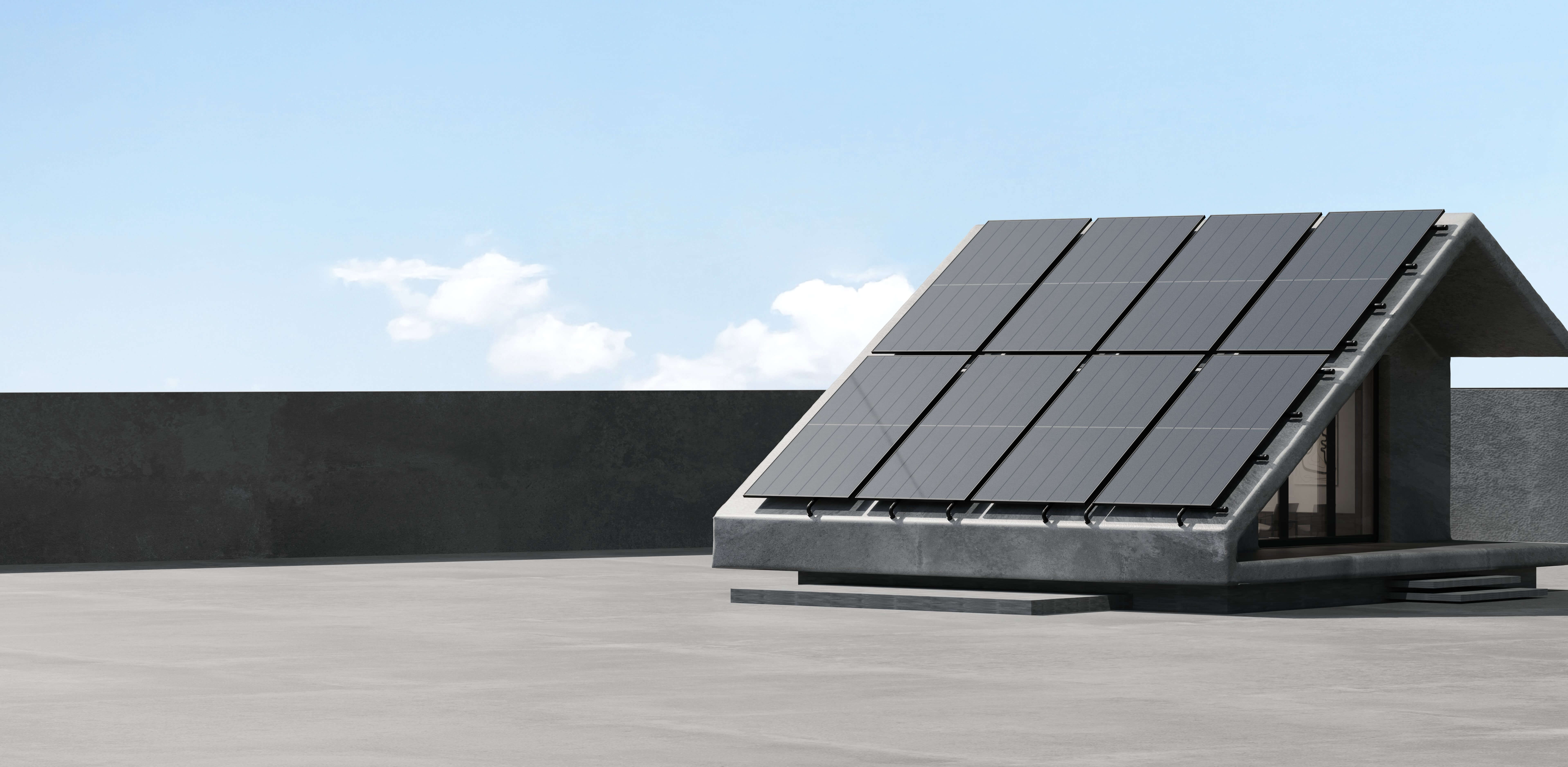 Solavita black solar panels mounted on concrete roof using triangle racking system