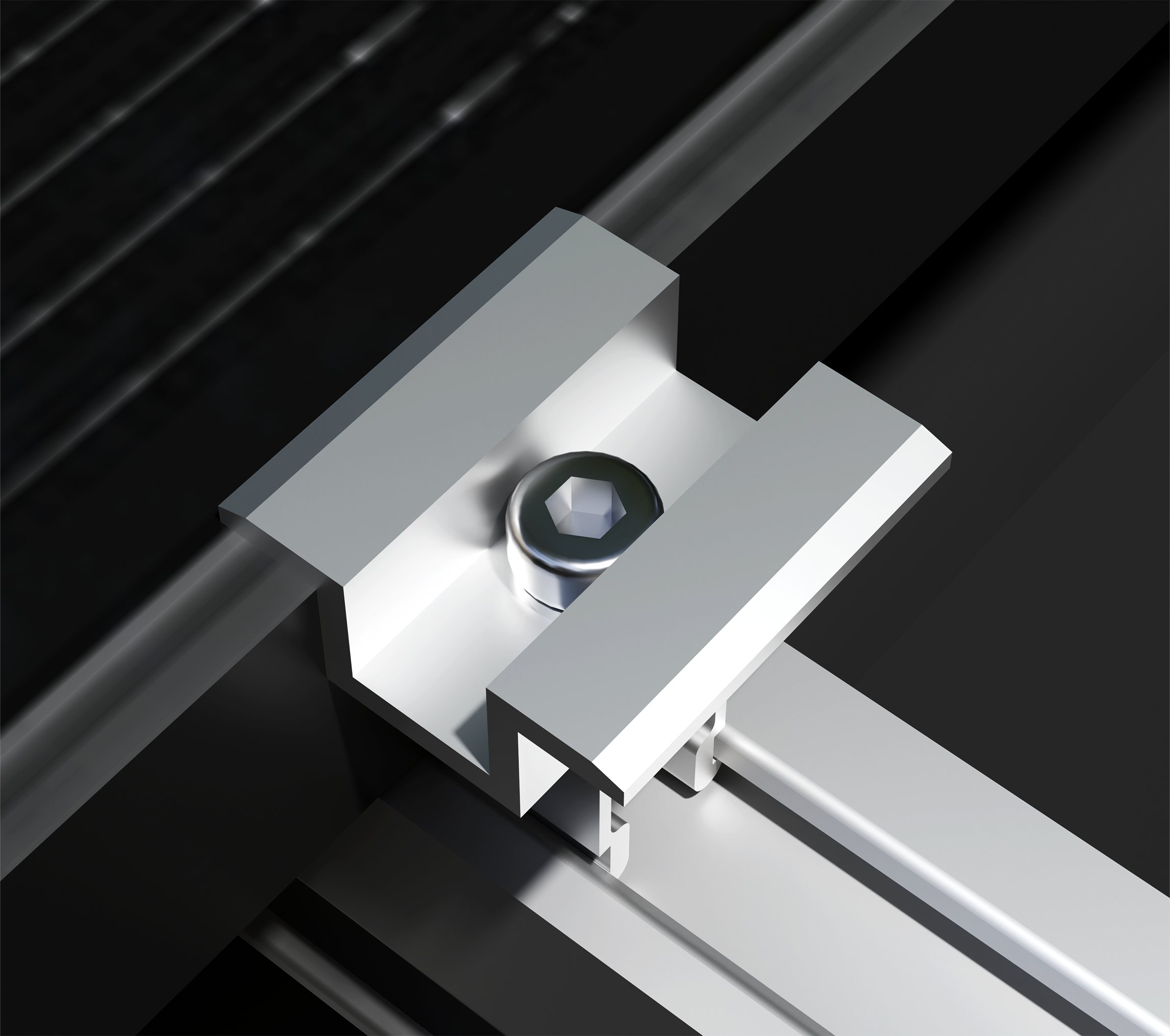 Solavita silver solar panel mid clamp mounted on rail system