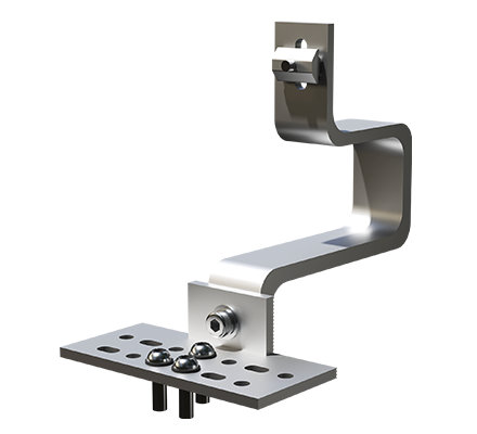 Stainless steel solar roof hook for tile mounting systems, featuring adjustable base plate with multiple holes for flexible installation