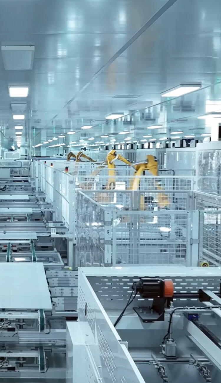 Solavita automated PV module production line inside cleanroom, ensuring high-efficiency solar panel manufacturing